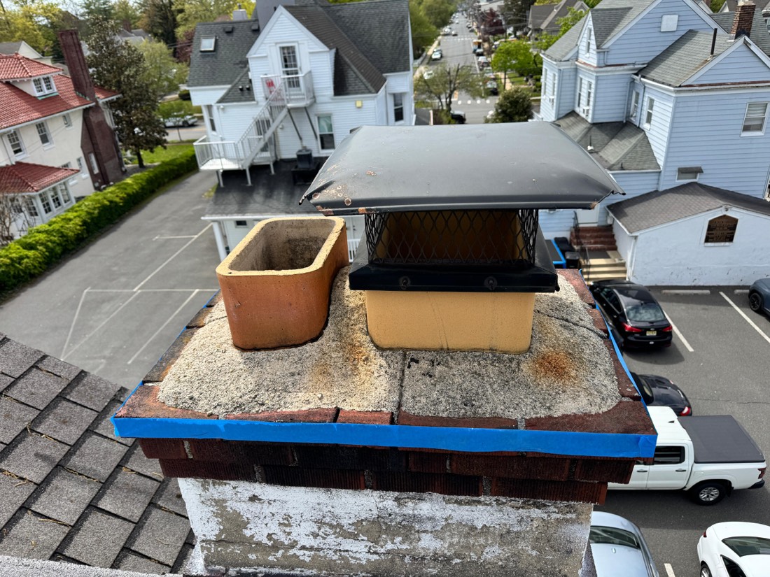 Chimney crown mid rebuild with fresh mortar